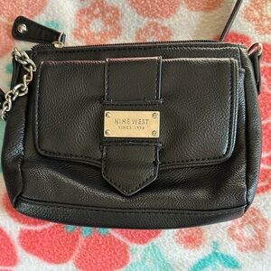 Nine West Black Leather Crossbody Bag with Chain Accent